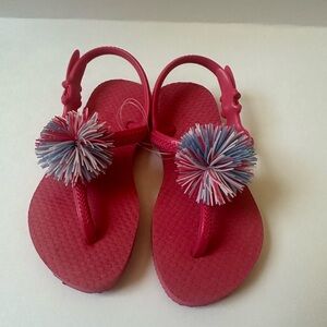 Havaianas Kids Sandals in Red with Pom Poms